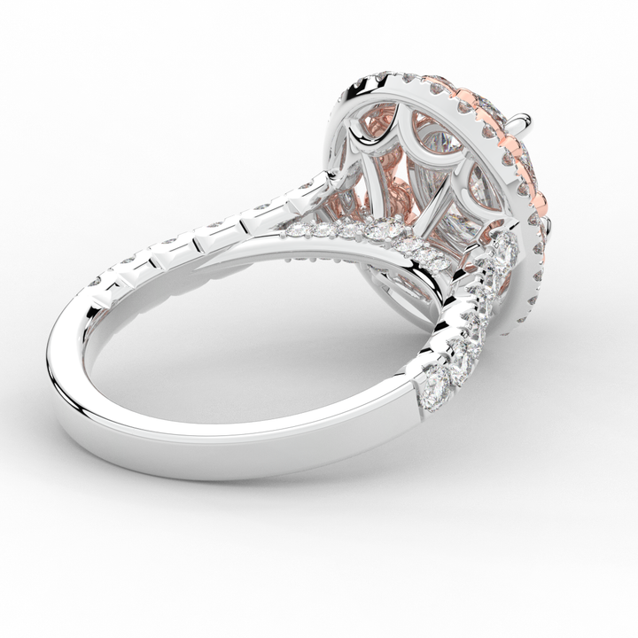 3.30CT.TW OVAL LAB DIAMOND DOUBLE HALO TWO TONE ENGAGEMENT RING - Nazarelle