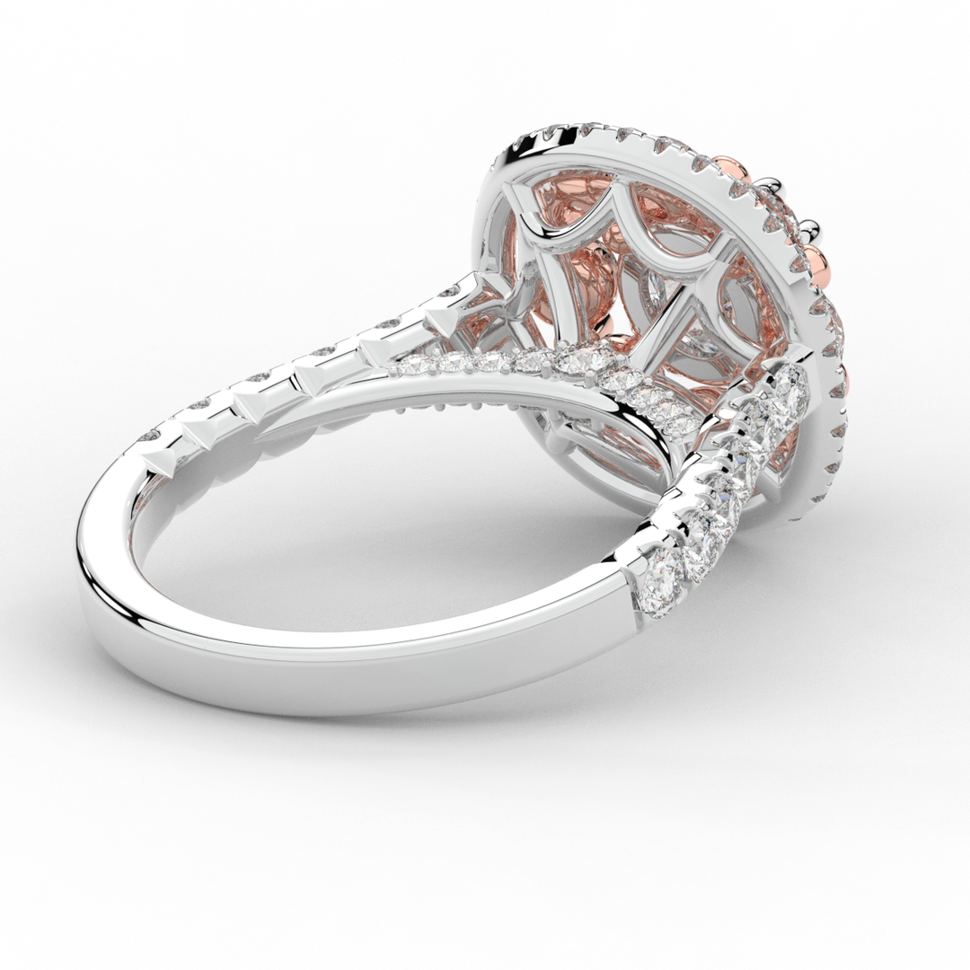 2.70CT.TW ROUND LAB DIAMOND DOUBLE HALO TWO TONE ENGAGEMENT RING - Nazarelle