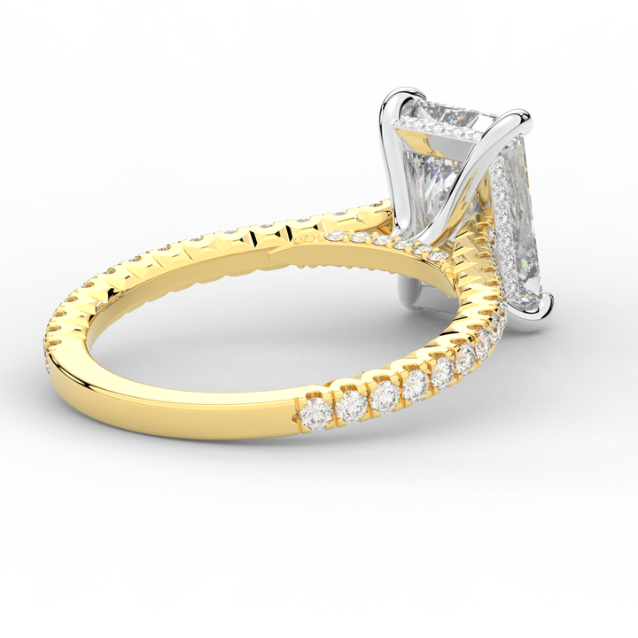 3.50CT.TW RADIANT LAB DIAMOND UNDERHALO SOLITAIRE TWO TONE ENGAGEMENT RING - Nazarelle