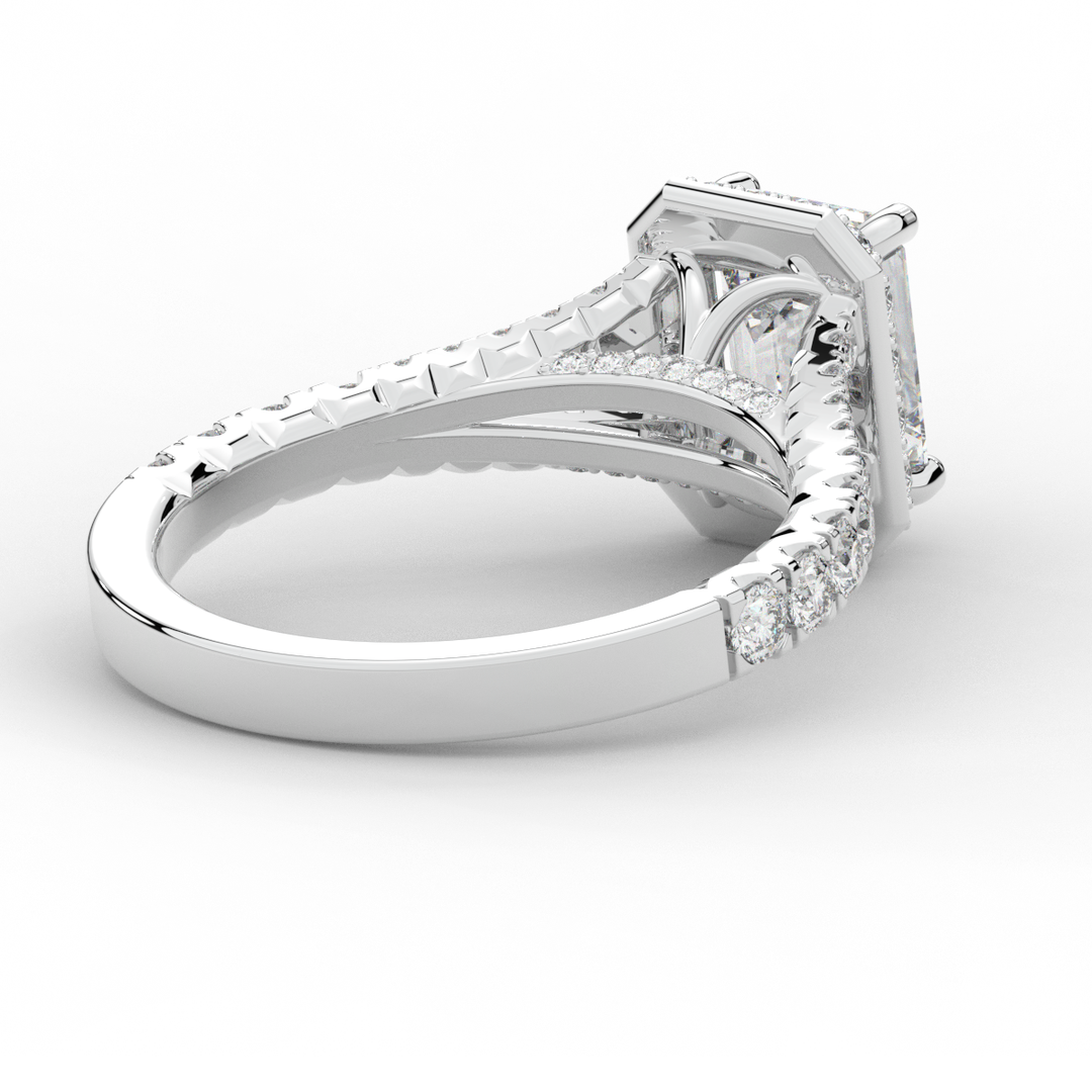 2.60CT.TW EMERALD CUT LAB DIAMOND SPLIT SHANK HALO ENGAGEMENT RING - Nazarelle
