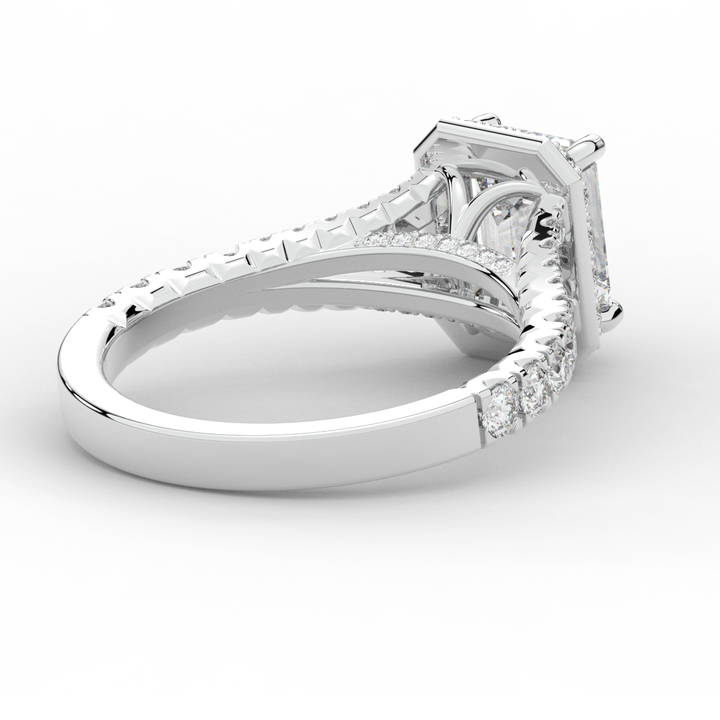 2.60CT.TW EMERALD CUT LAB DIAMOND SPLIT SHANK HALO ENGAGEMENT RING - Nazarelle