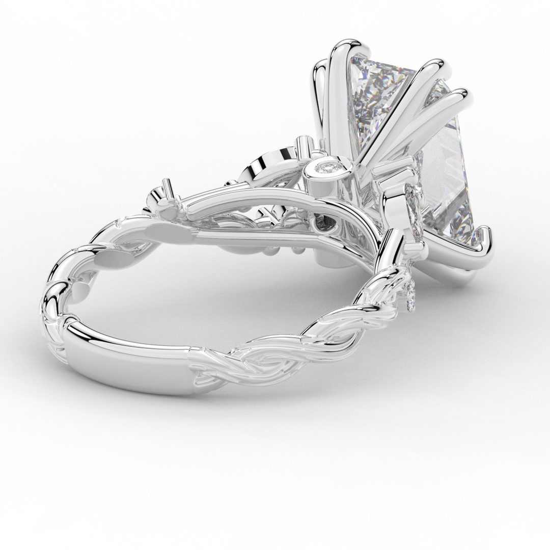 5.30CT.TW RADIANT LAB DIAMOND STYLIZED VINE AND TREE BARK FINISH ENGAGEMENT RING - Nazarelle