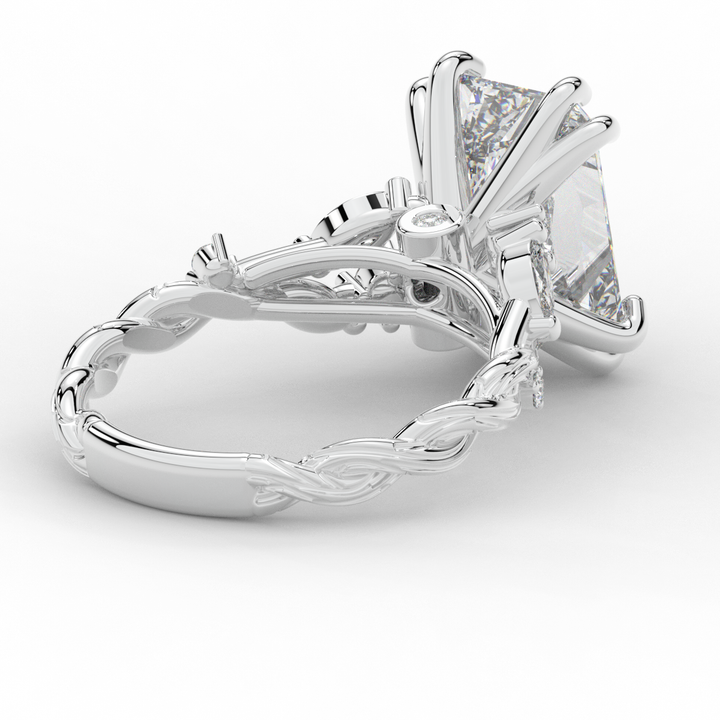 5.30CT.TW RADIANT LAB DIAMOND STYLIZED VINE AND TREE BARK FINISH ENGAGEMENT RING - Nazarelle
