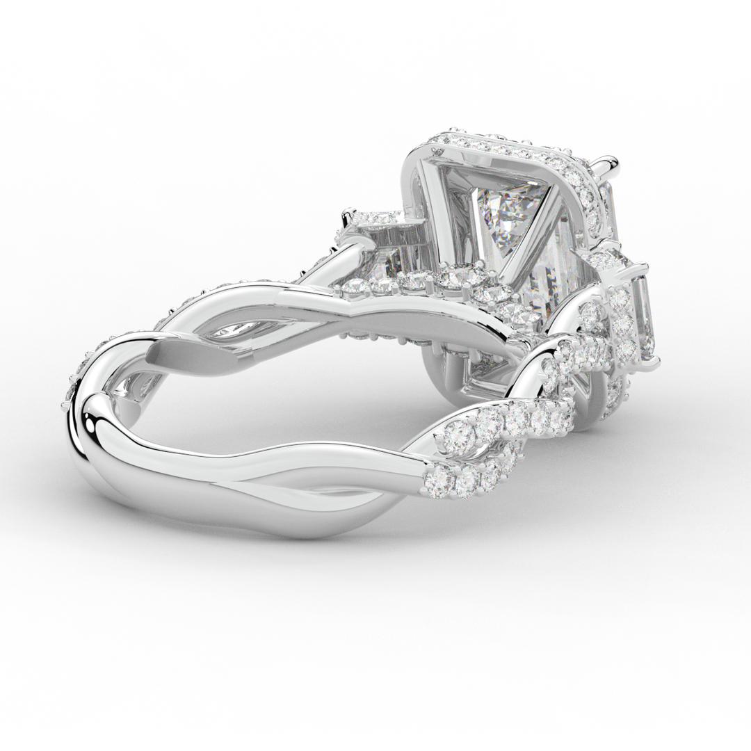 4.70CT.TW EMERALD CUT LAB DIAMOND 3 STONE ENGAGEMENT RING - Nazarelle