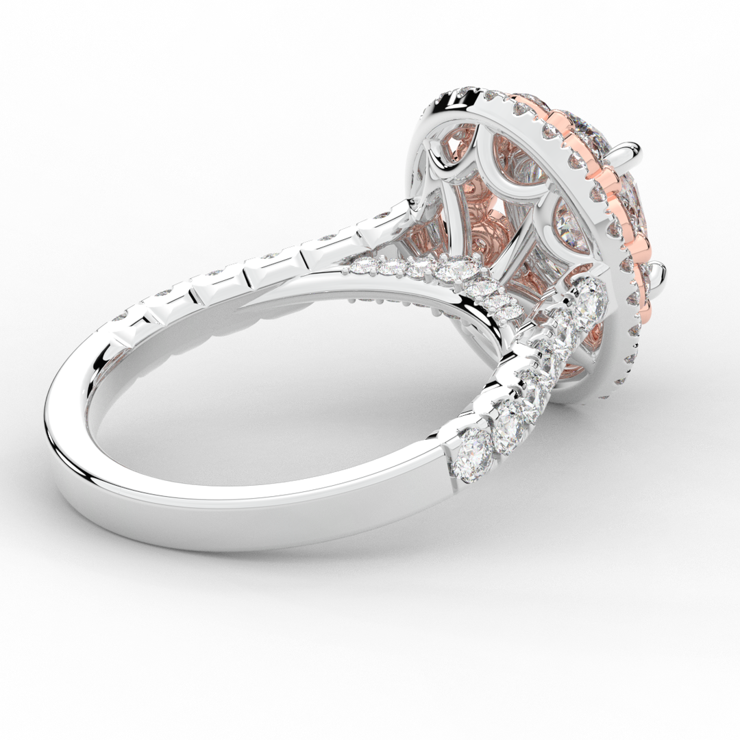 3.30CT.TW OVAL LAB DIAMOND DOUBLE HALO TWO TONE ENGAGEMENT RING - Nazarelle