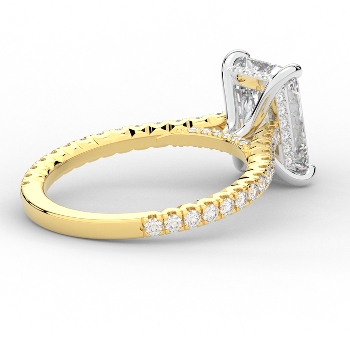 3.50CT.TW RADIANT LAB DIAMOND UNDERHALO SOLITAIRE TWO TONE ENGAGEMENT RING - Nazarelle