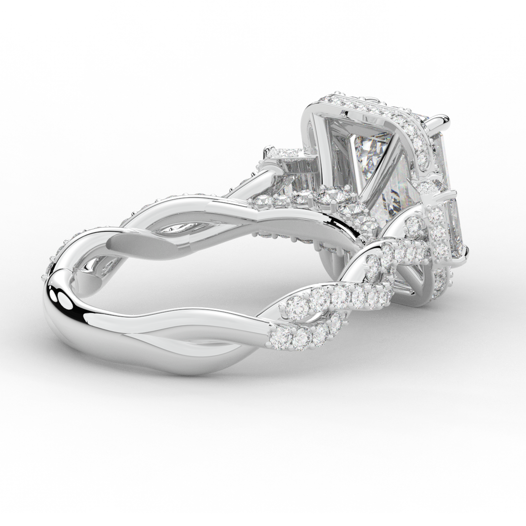 4.70CT.TW EMERALD CUT LAB DIAMOND 3 STONE ENGAGEMENT RING - Nazarelle