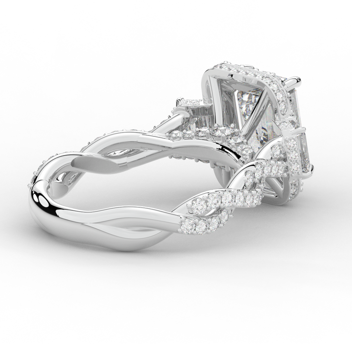 4.70CT.TW EMERALD CUT LAB DIAMOND 3 STONE ENGAGEMENT RING - Nazarelle