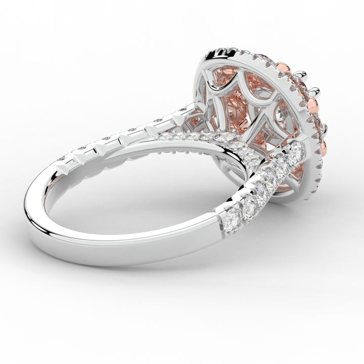 2.70CT.TW ROUND LAB DIAMOND DOUBLE HALO TWO TONE ENGAGEMENT RING - Nazarelle