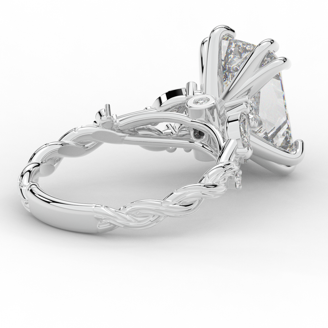 5.30CT.TW RADIANT LAB DIAMOND STYLIZED VINE AND TREE BARK FINISH ENGAGEMENT RING - Nazarelle