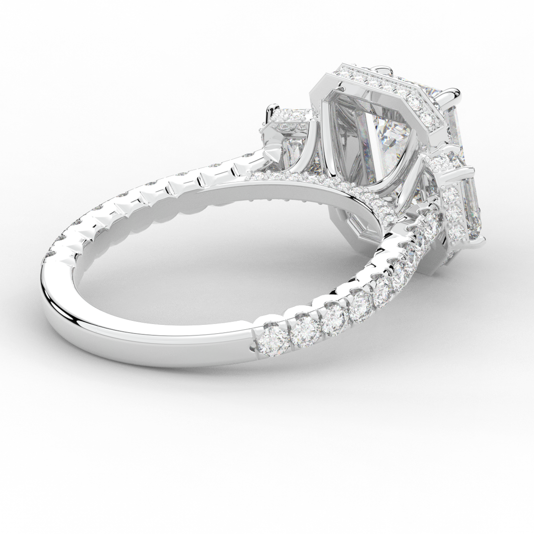 3.20CT.TW EMERALD CUT LAB DIAMOND 3 STONE ENGAGEMENT RING - Nazarelle