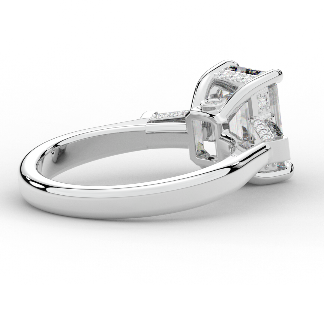 3.45CT.TW EMERALD CUT LAB DIAMOND 3 STONE ENGAGEMENT RING - Nazarelle