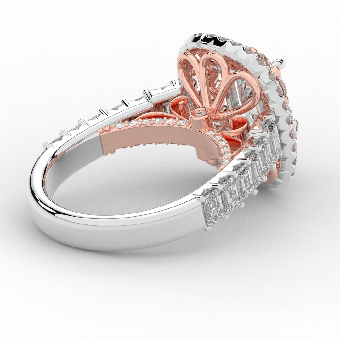 4.70CT.TW RADIANT LAB DIAMOND DOUBLE HALO TWO TONE ENGAGEMENT RING - Nazarelle