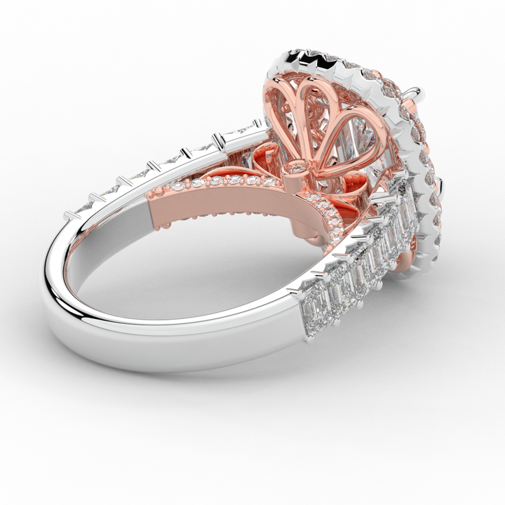4.70CT.TW RADIANT LAB DIAMOND DOUBLE HALO TWO TONE ENGAGEMENT RING - Nazarelle