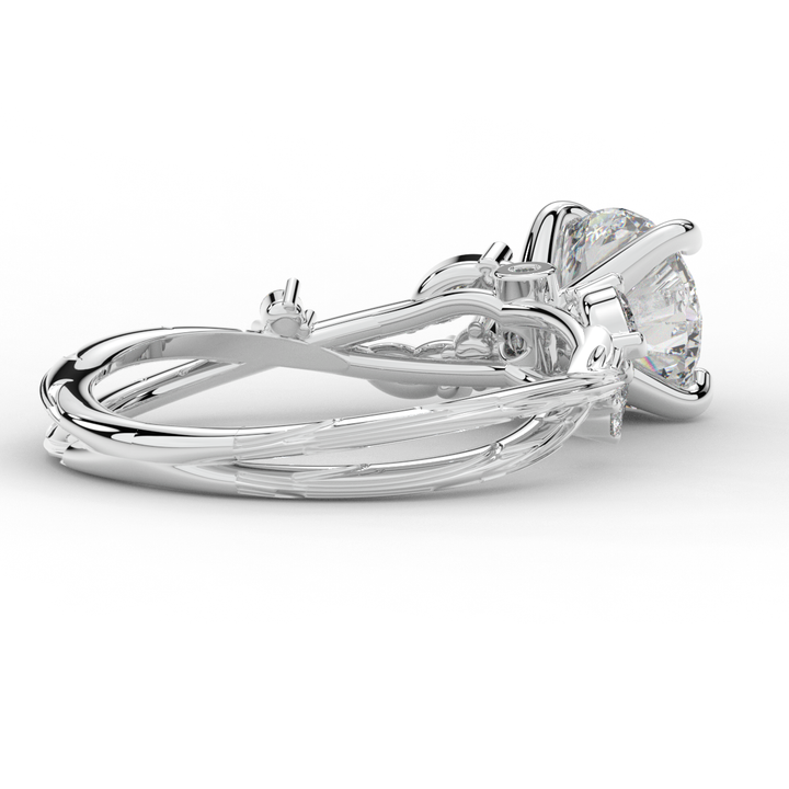 1.75CT.TW ROUND LAB DIAMOND STYLIZED VINE AND TREE BARK FINISH ENGAGEMENT RING - Nazarelle