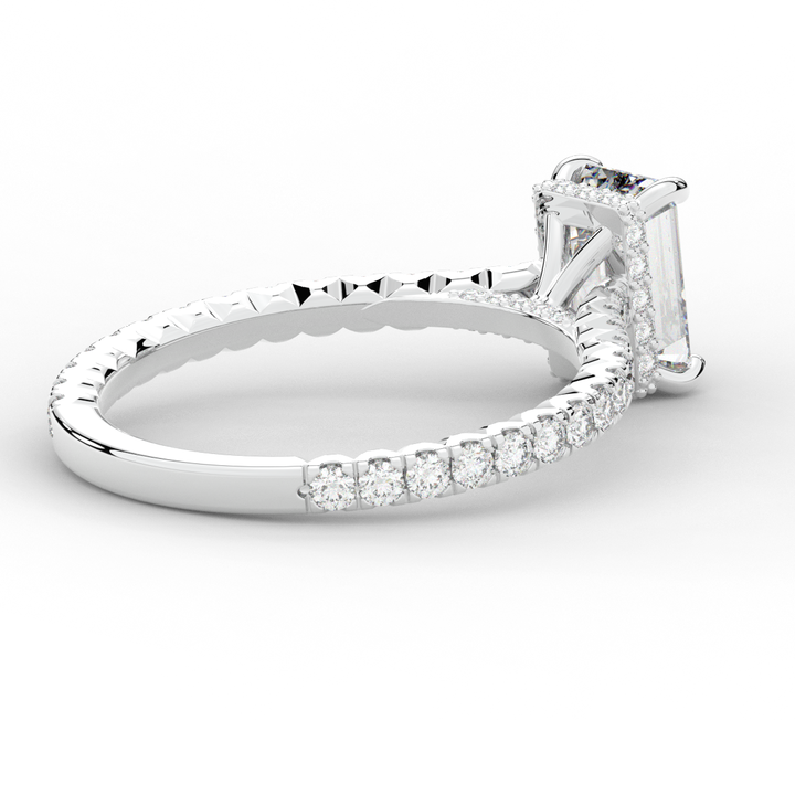 2.10CT.TW EMERALD CUT LAB DIAMOND UNDERHALO SOLITAIRE ENGAGEMENT RING - Nazarelle
