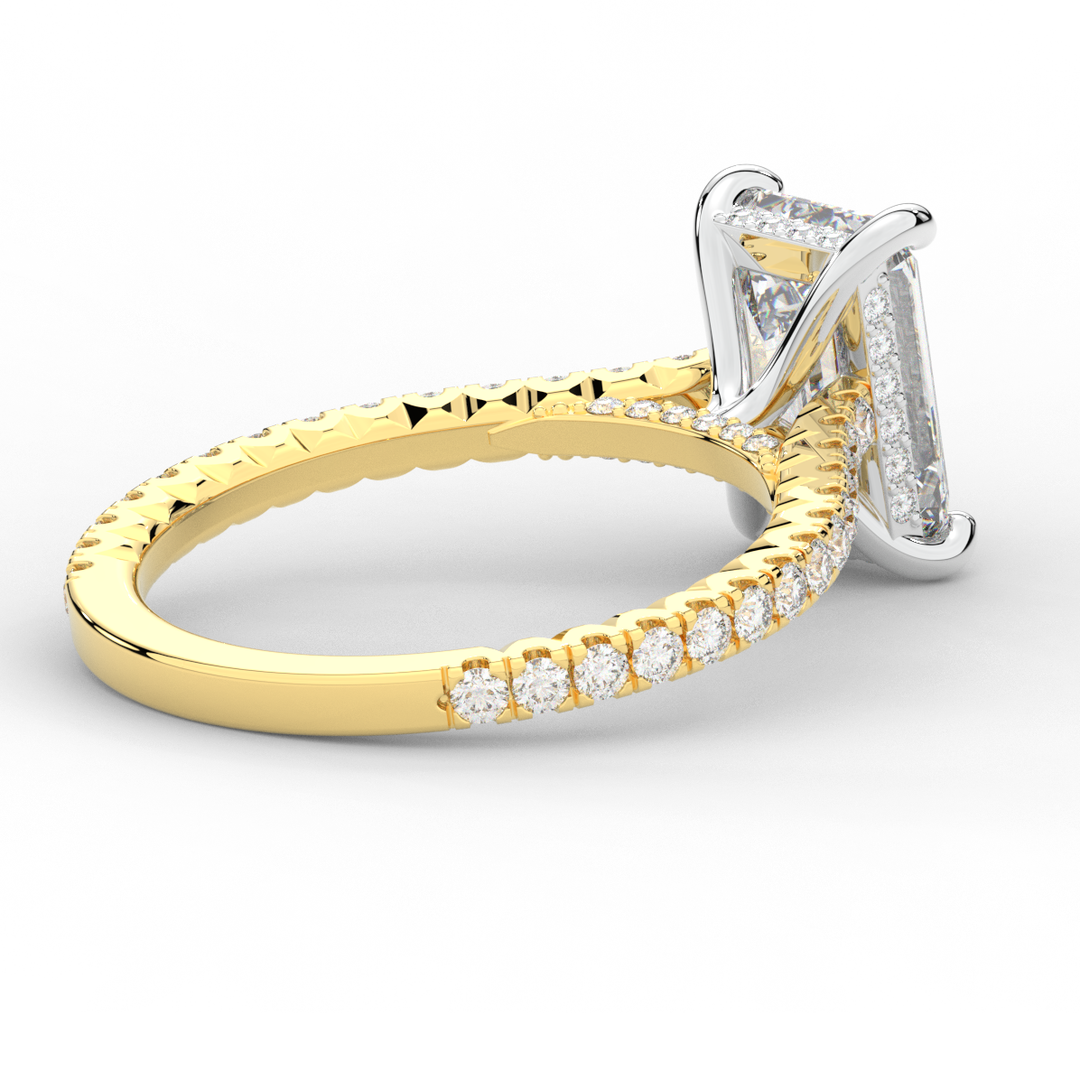 3.50CT.TW EMERALD CUT LAB DIAMOND UNDERHALO SOLITAIRE TWO TONE ENGAGEMENT RING - Nazarelle