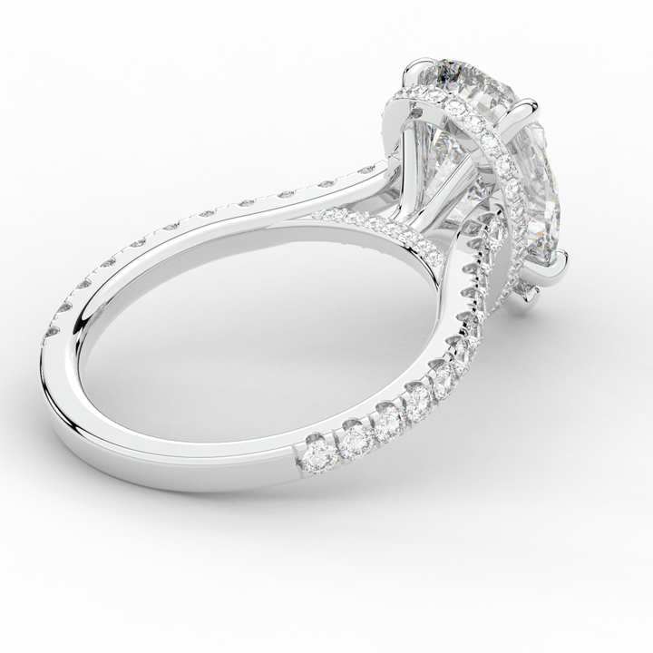 4.60CT.TW PEAR LAB DIAMOND UNDERHALO SOLITAIRE ENGAGEMENT RING - Nazarelle