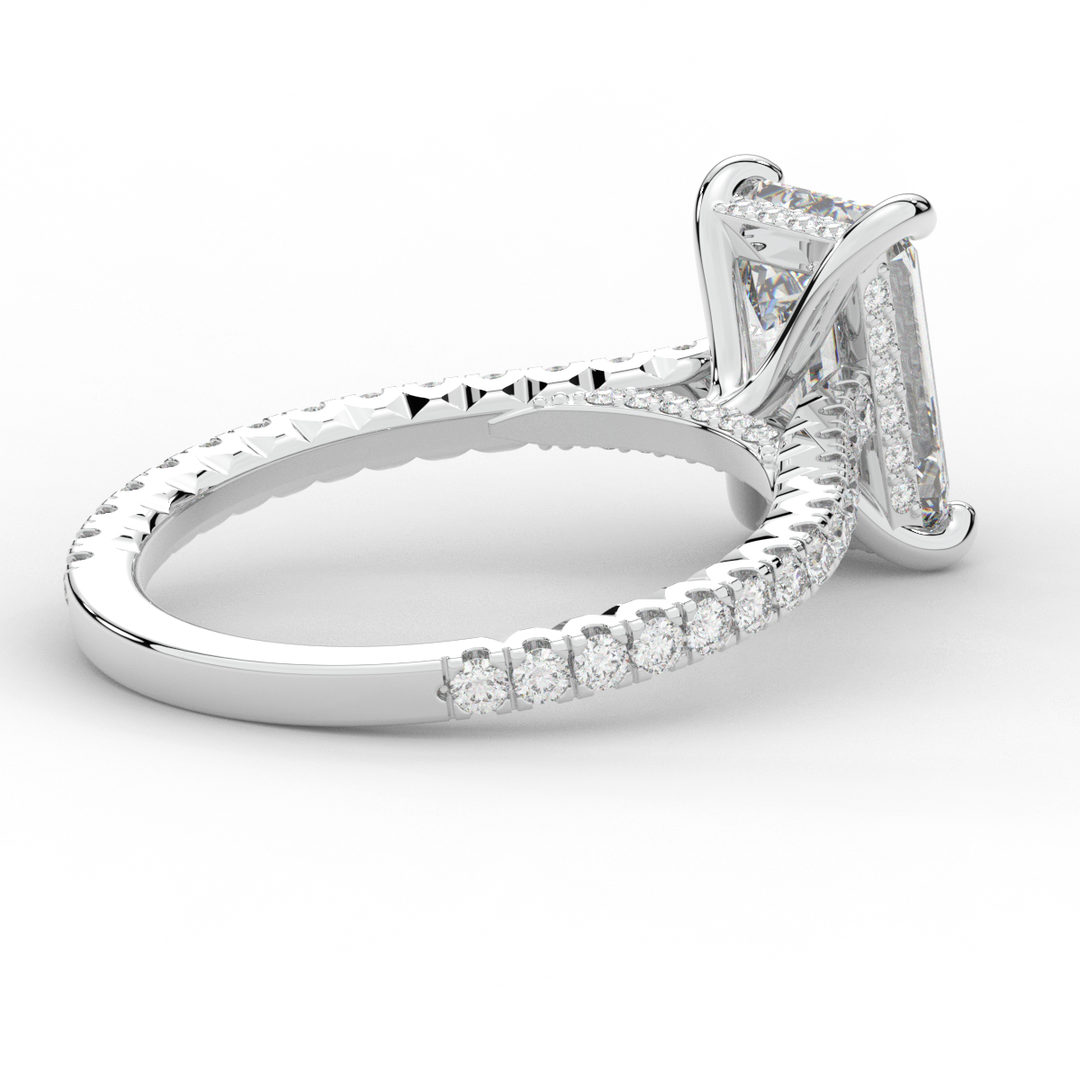 3.50CT.TW EMERALD CUT LAB DIAMOND UNDERHALO SOLITAIRE ENGAGEMENT RING - Nazarelle