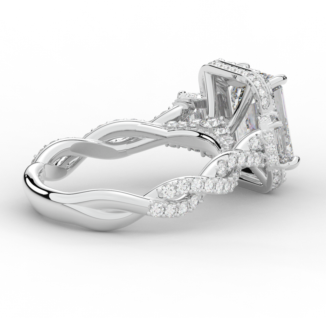 4.70CT.TW EMERALD CUT LAB DIAMOND 3 STONE ENGAGEMENT RING - Nazarelle