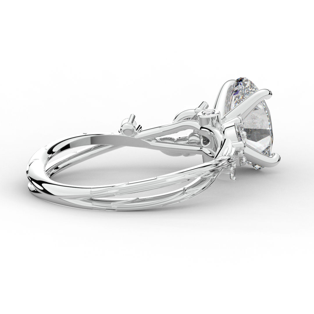 2.25CT.TW OVAL LAB DIAMOND STYLIZED VINE AND TREE BARK FINISH ENGAGEMENT RING - Nazarelle