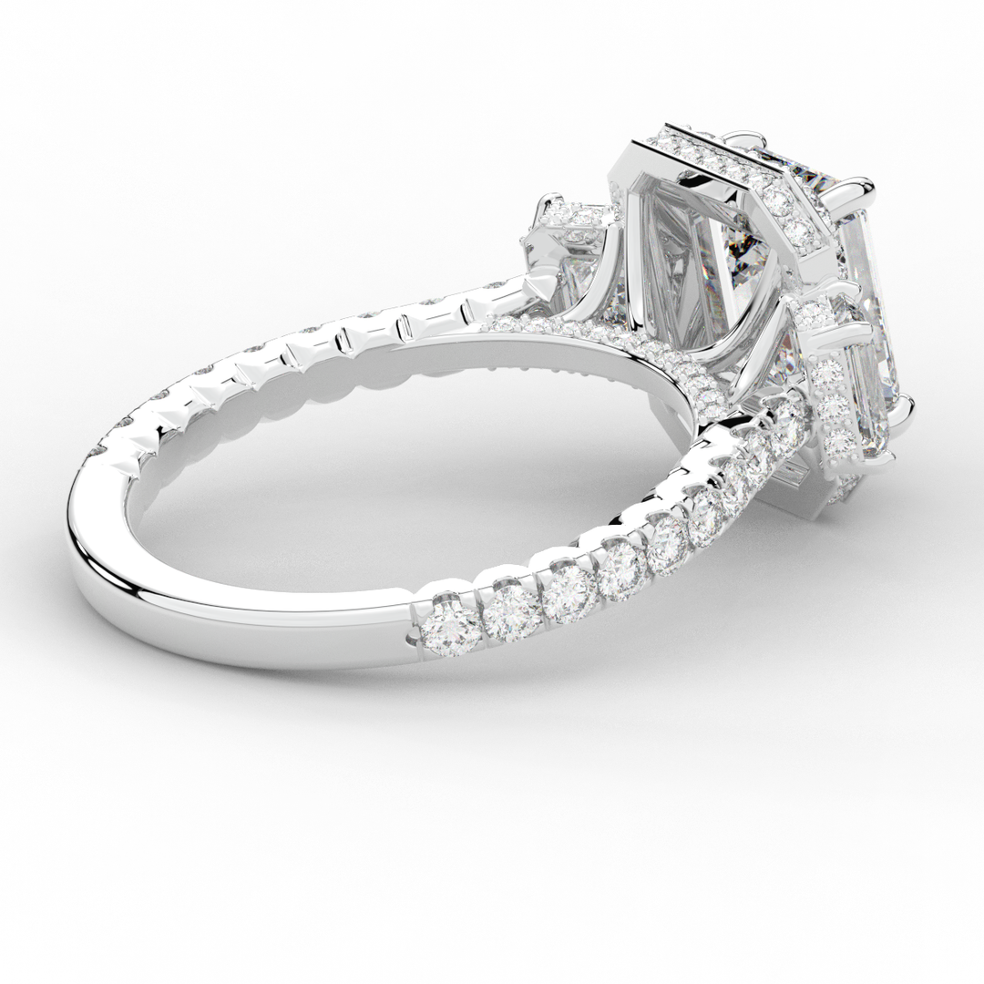 3.20CT.TW EMERALD CUT LAB DIAMOND 3 STONE ENGAGEMENT RING - Nazarelle