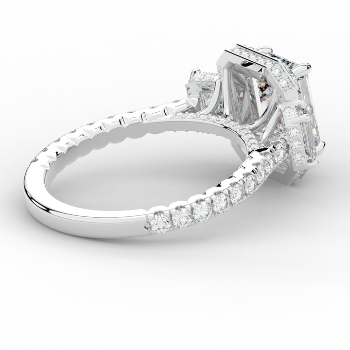 3.20CT.TW EMERALD CUT LAB DIAMOND 3 STONE ENGAGEMENT RING - Nazarelle