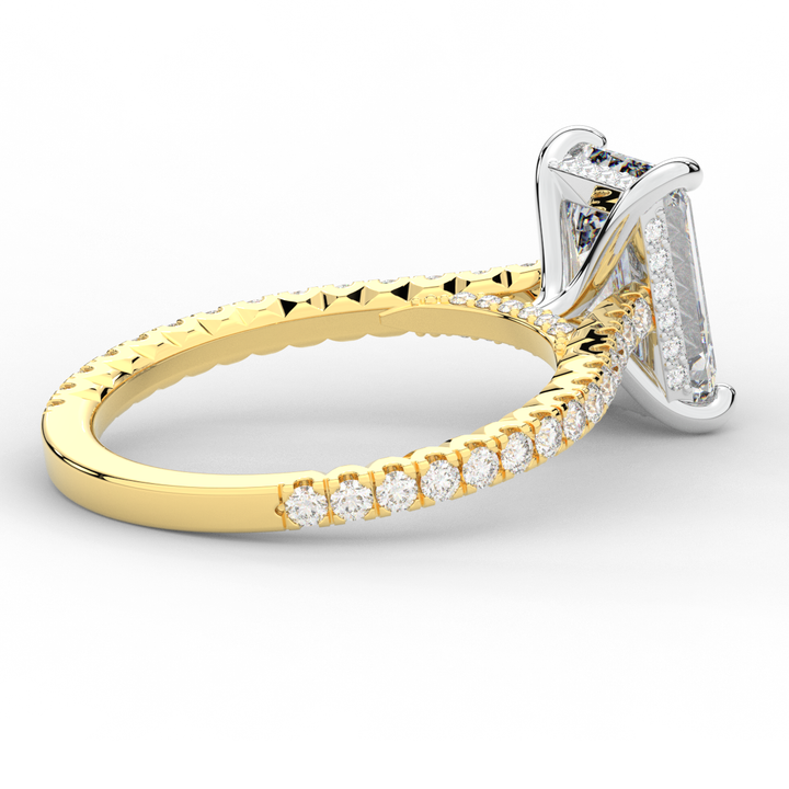 3.50CT.TW EMERALD CUT LAB DIAMOND UNDERHALO SOLITAIRE TWO TONE ENGAGEMENT RING - Nazarelle
