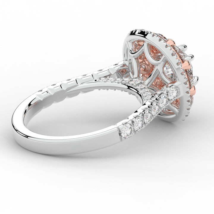2.70CT.TW ROUND LAB DIAMOND DOUBLE HALO TWO TONE ENGAGEMENT RING - Nazarelle