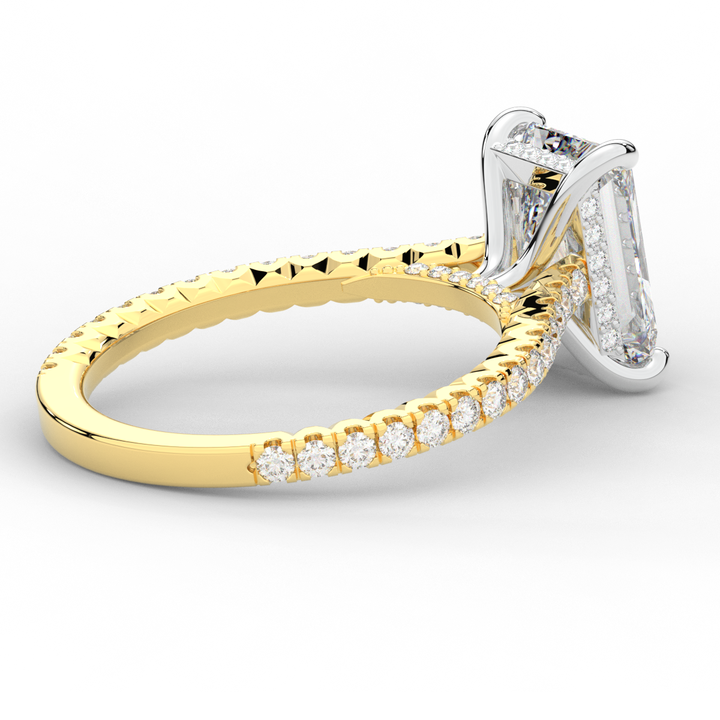 3.50CT.TW RADIANT LAB DIAMOND UNDERHALO SOLITAIRE TWO TONE ENGAGEMENT RING - Nazarelle