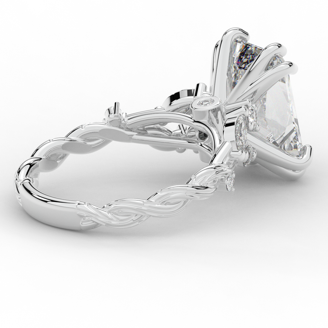 5.30CT.TW RADIANT LAB DIAMOND STYLIZED VINE AND TREE BARK FINISH ENGAGEMENT RING - Nazarelle