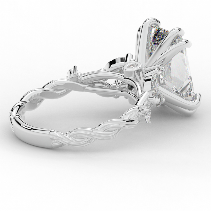 5.30CT.TW RADIANT LAB DIAMOND STYLIZED VINE AND TREE BARK FINISH ENGAGEMENT RING - Nazarelle