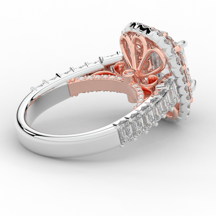 4.70CT.TW RADIANT LAB DIAMOND DOUBLE HALO TWO TONE ENGAGEMENT RING - Nazarelle