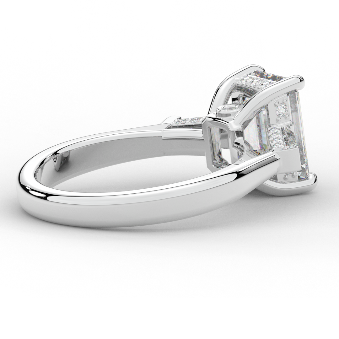 3.45CT.TW EMERALD CUT LAB DIAMOND 3 STONE ENGAGEMENT RING - Nazarelle