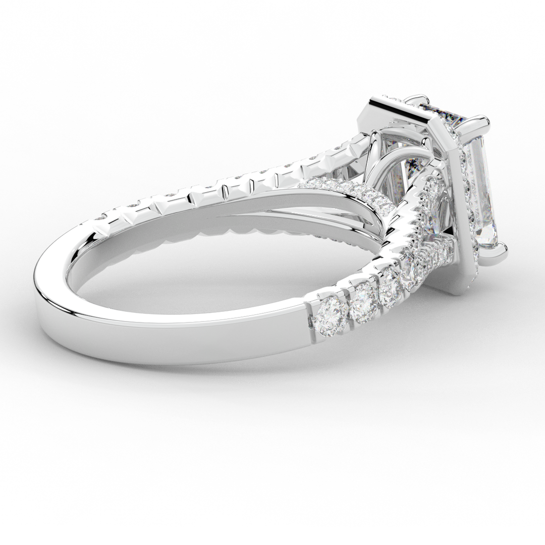 2.60CT.TW EMERALD CUT LAB DIAMOND SPLIT SHANK HALO ENGAGEMENT RING - Nazarelle