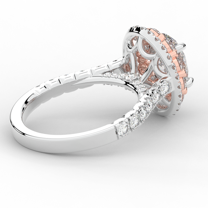 3.30CT.TW OVAL LAB DIAMOND DOUBLE HALO TWO TONE ENGAGEMENT RING - Nazarelle