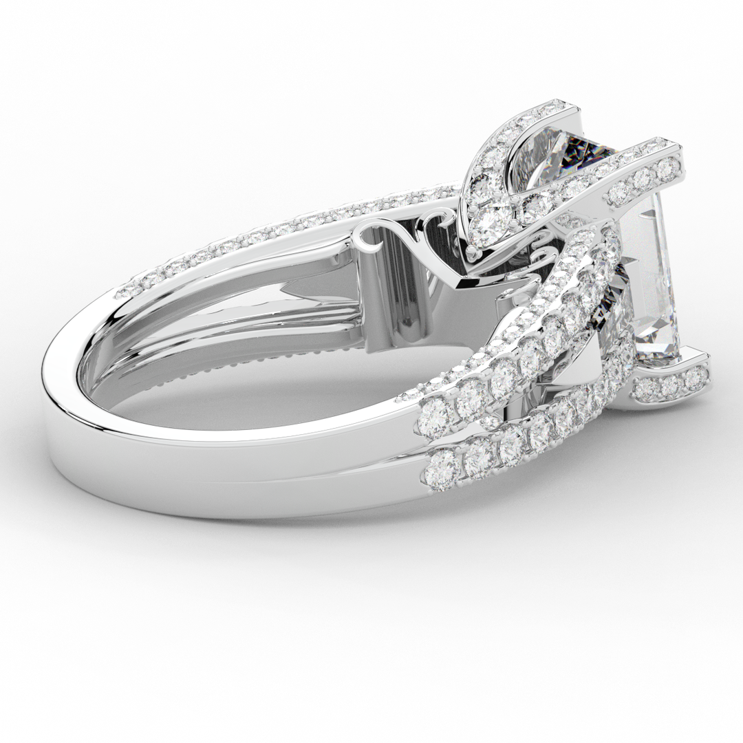 4.60CT.TW EMERALD CUT LAB DIAMOND SPLIT SHANK ENGAGEMENT RING - Nazarelle