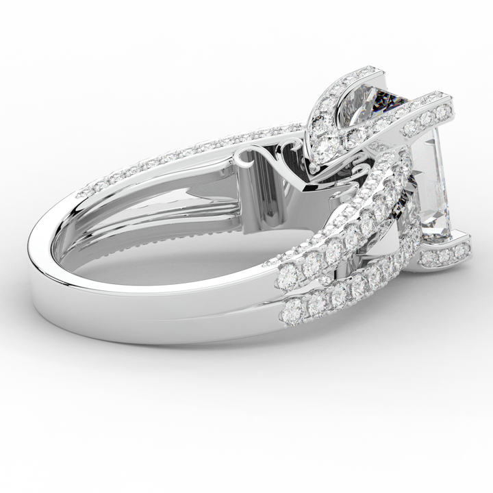 4.60CT.TW EMERALD CUT LAB DIAMOND SPLIT SHANK ENGAGEMENT RING - Nazarelle