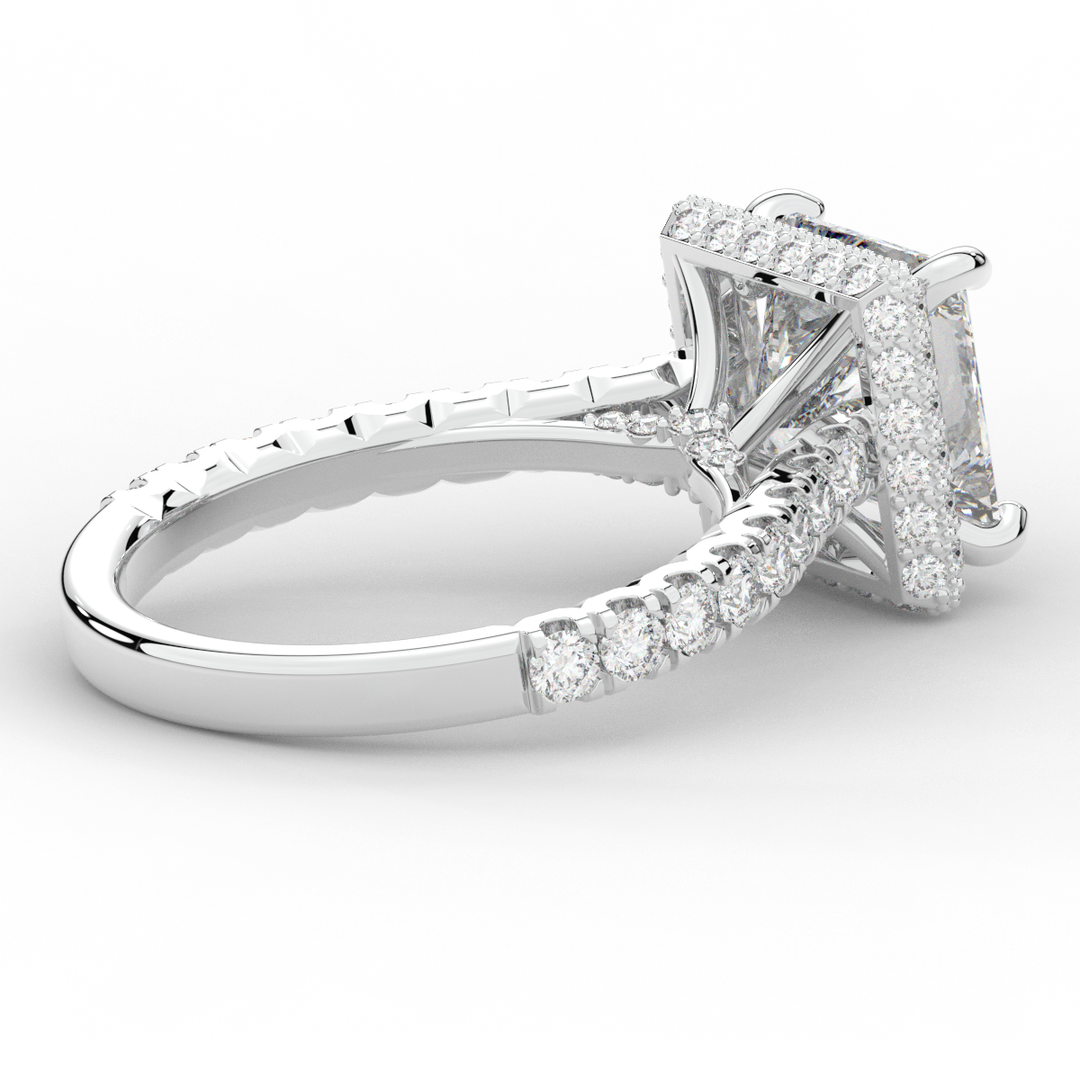 3.90CT.TW PRINCESS LAB DIAMOND HALO ENGAGEMENT RING - Nazarelle