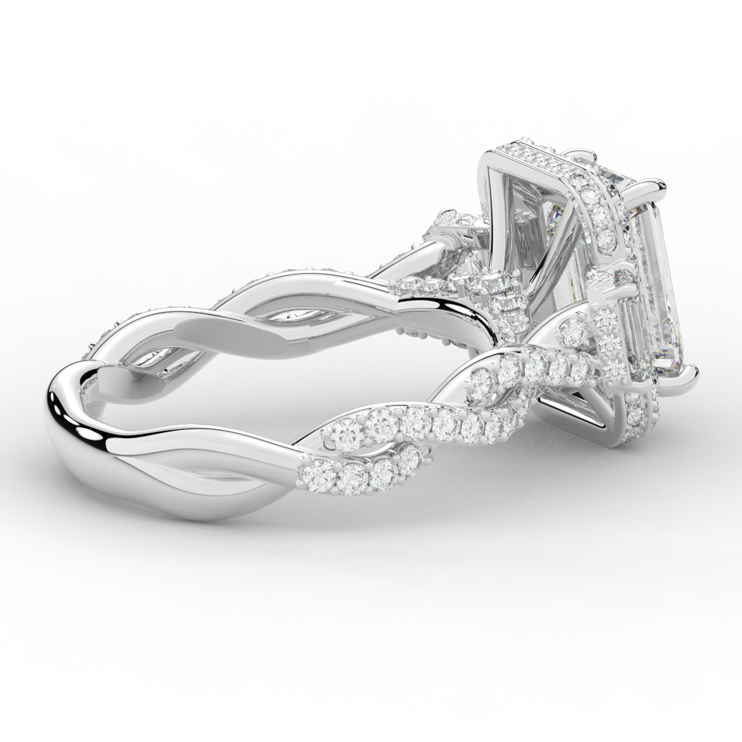 4.70CT.TW EMERALD CUT LAB DIAMOND 3 STONE ENGAGEMENT RING - Nazarelle