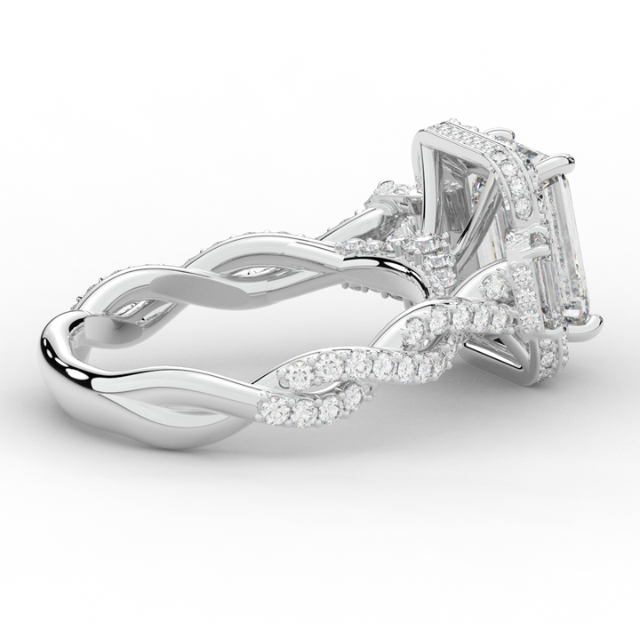 4.70CT.TW EMERALD CUT LAB DIAMOND 3 STONE ENGAGEMENT RING - Nazarelle