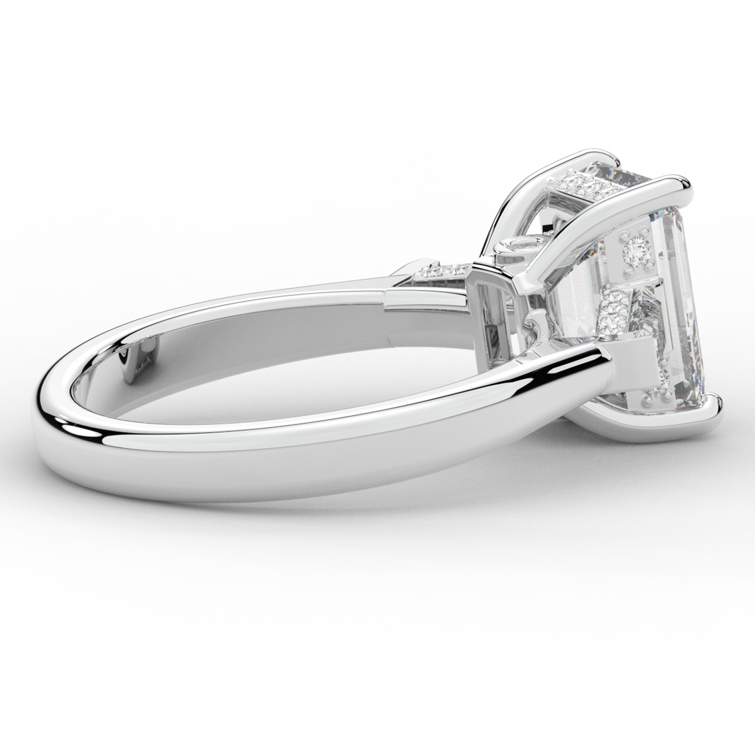 3.45CT.TW EMERALD CUT LAB DIAMOND 3 STONE ENGAGEMENT RING - Nazarelle