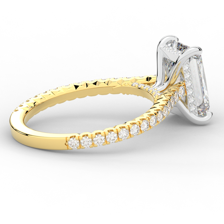 3.50CT.TW RADIANT LAB DIAMOND UNDERHALO SOLITAIRE TWO TONE ENGAGEMENT RING - Nazarelle