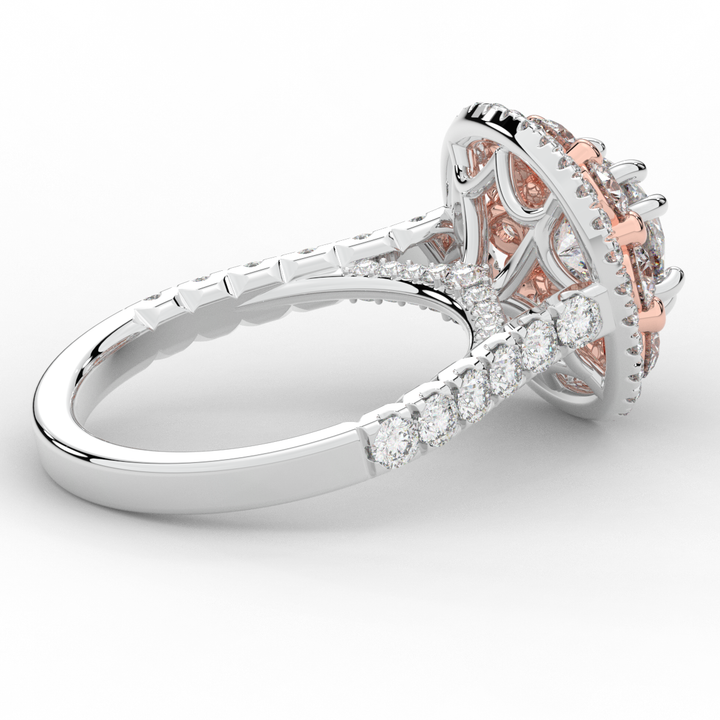 2.70CT.TW ROUND LAB DIAMOND DOUBLE HALO TWO TONE ENGAGEMENT RING - Nazarelle
