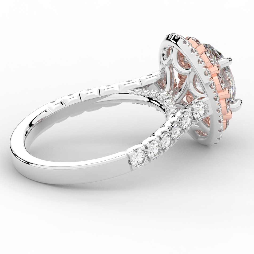3.30CT.TW OVAL LAB DIAMOND DOUBLE HALO TWO TONE ENGAGEMENT RING - Nazarelle
