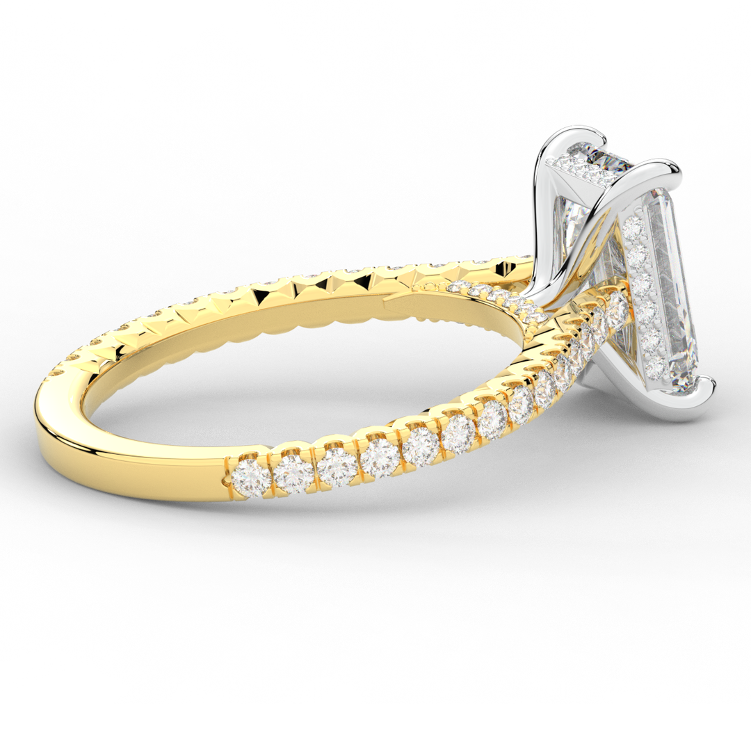 3.50CT.TW EMERALD CUT LAB DIAMOND UNDERHALO SOLITAIRE TWO TONE ENGAGEMENT RING - Nazarelle