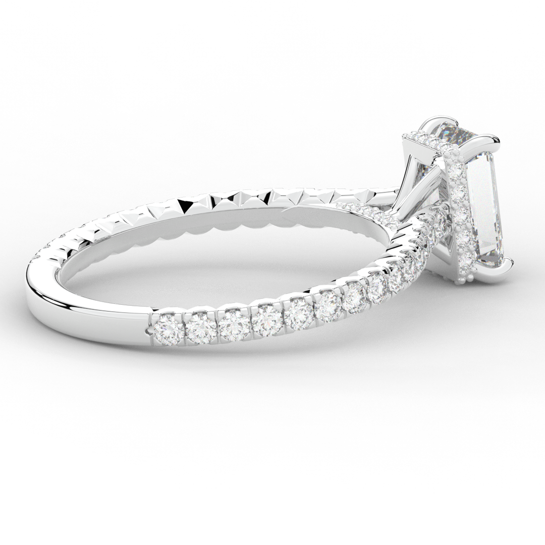 2.10CT.TW EMERALD CUT LAB DIAMOND UNDERHALO SOLITAIRE ENGAGEMENT RING - Nazarelle