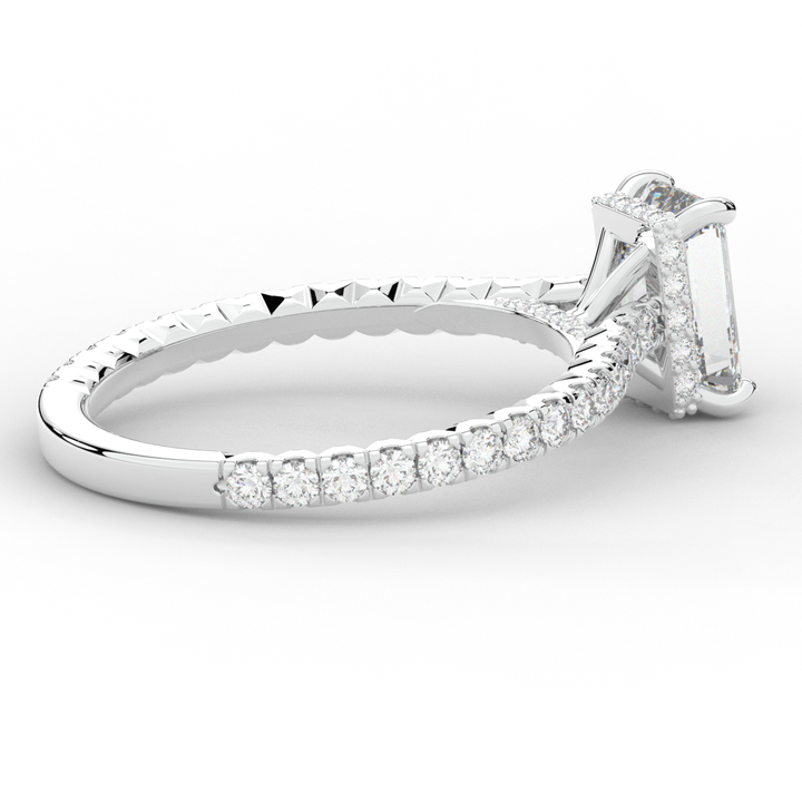 2.10CT.TW EMERALD CUT LAB DIAMOND UNDERHALO SOLITAIRE ENGAGEMENT RING - Nazarelle