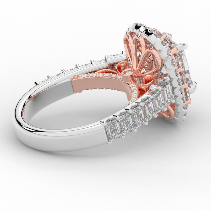 4.70CT.TW RADIANT LAB DIAMOND DOUBLE HALO TWO TONE ENGAGEMENT RING - Nazarelle