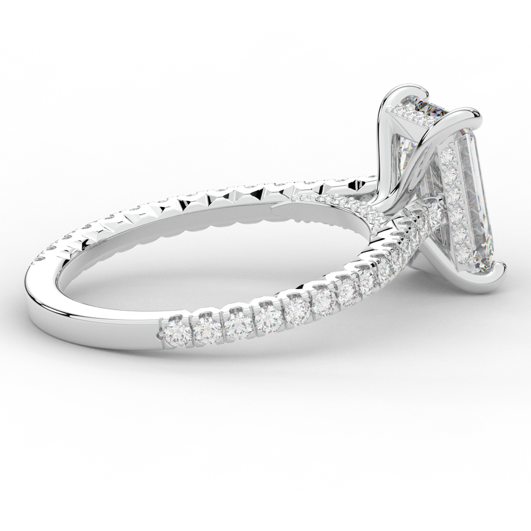 3.50CT.TW EMERALD CUT LAB DIAMOND UNDERHALO SOLITAIRE ENGAGEMENT RING - Nazarelle